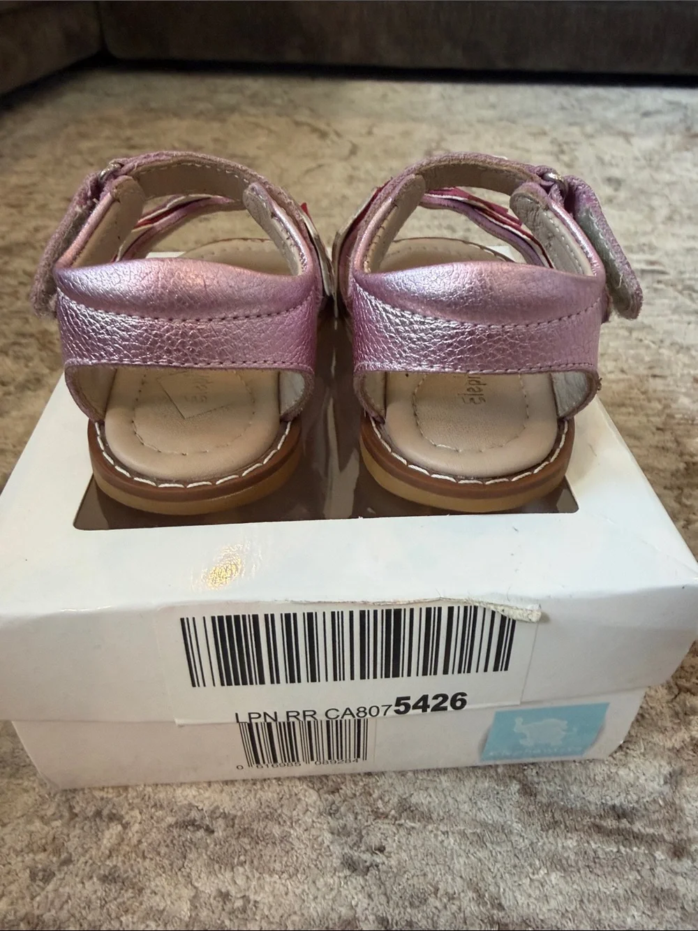 Elephantito Girls Metallic Pink Sandals with Red Stars